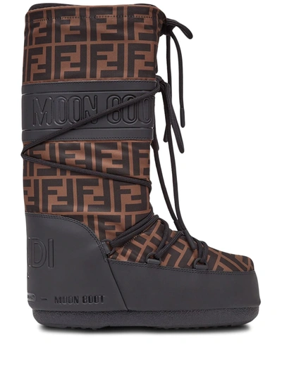 Fendi Printed Shell And Rubber Snow Boots In Brown