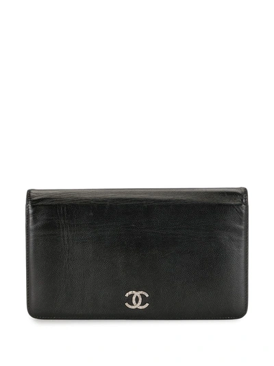 Pre-owned Chanel Yen 对折长款钱包 In Black