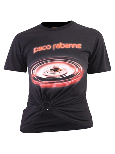 Rabanne Drip Logo-print Gathered Cotton T-shirt In Black