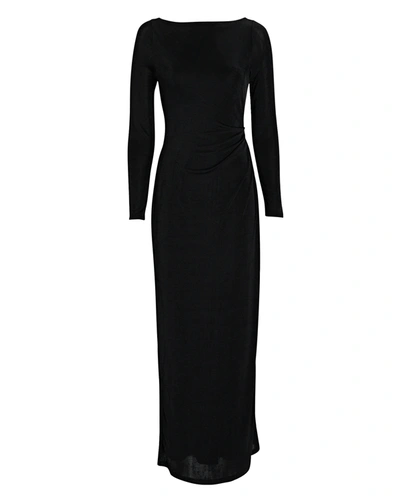 Significant Other Bambi Ruched-back Long-sleeve Gown In Black