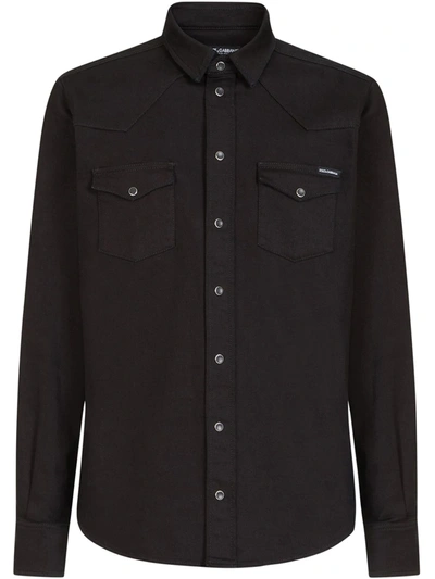 Dolce & Gabbana Western Cotton-blend Denim Shirt In Black