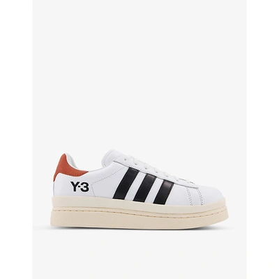 Adidas Y3 Hicho Leather Platform Trainers In White+black