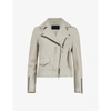 Allsaints Kara Leather Cropped Biker Jacket In White