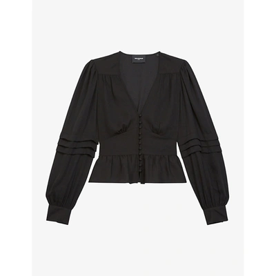 The Kooples Flowing Buttoned Black Top With Peplum