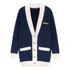 Balmain Oversized Wool Blend Cable Knit Cardigan In Navy