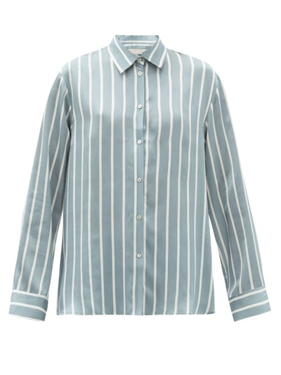 Asceno London Striped Sandwashed-silk Pyjama Shirt In Blue