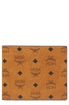 Mcm Small Monogram-print Bi-fold Wallet In Cognac