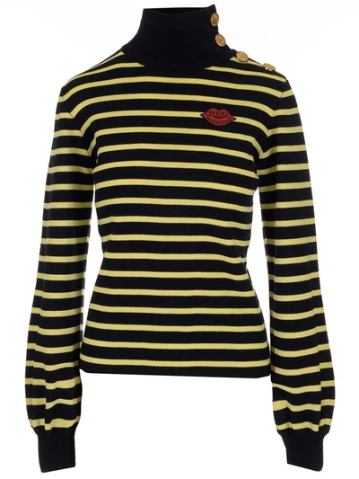 Red Valentino Button-detailed Striped Roll Neck Jumper In Multi