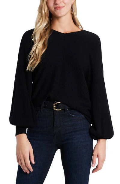1.state Ribbed Balloon Sleeve Cotton Blend Jumper In Rich Black