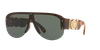 Versace Men's Semi-rimless Acetate Shield Sunglasses In Dark Green