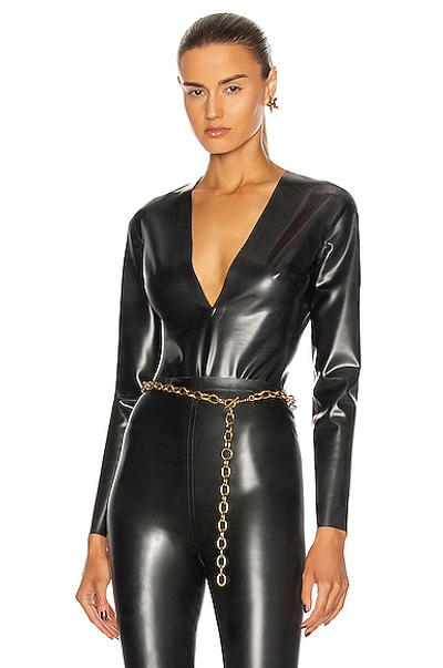 Saint Laurent Plunging Bodysuit In Noir