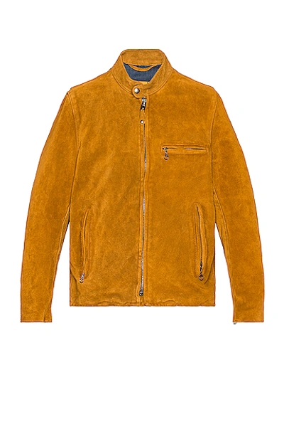 Schott Men's Hand Vintage Like Cow Suede Cafe Racer Jacket In Tobacco