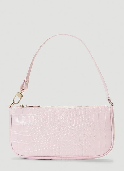 By Far Rachel Crocodile Embossed Shoulder Bag In Pink