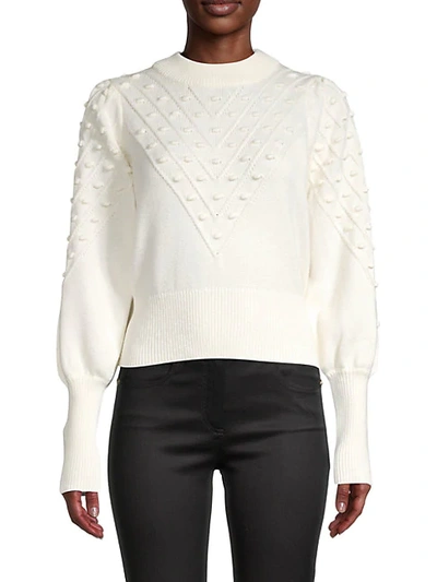 French Connection Bishop Sleeve Crop Cotton Blend Bobble Jumper In Winter White