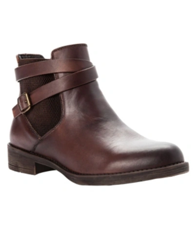 Propét Tatum Womens Leather Buckle Ankle Boots In Brown