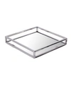 Classic Touch Small Square Mirrored Tray With Chrome Rails In Silver