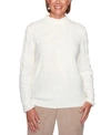ALFRED DUNNER PETITE DOVER CLIFFS POINTELLE-STITCH YOKE SOLID SWEATER