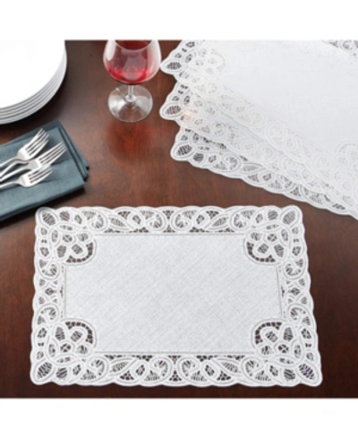 Violet Table Linens Violet Vinyl Lace Battenberg Embossed Floral Pattern, Rectangle, Place Mats In White