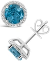 Macy's London Blue Topaz (3-1/10 Ct. T.w.) And Diamond (1/6 Ct. T.w.) Stud Earrings In Sterling Silver In Blue Topaz