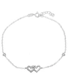 Giani Bernini Cubic Zirconia Pave Interlocking Hearts Ankle Bracelet In Sterling Silver Or Two Tone Sterling Silve In Sterling Silver