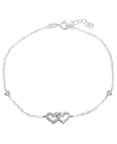 Giani Bernini Cubic Zirconia Pave Interlocking Hearts Ankle Bracelet In Sterling Silver Or Two Tone Sterling Silve