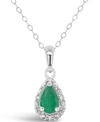 Shop Macy's Emerald (3/8 Ct. T.w.) And Diamond Accent Pendant Necklace In Sterling Silver