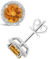Macy's Round-cut Gemstone And Diamond (1/6 Ct. T.w.) Stud Earrings In Sterling Silver In Citrine