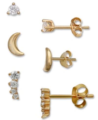 Giani Bernini 3-pc. Set Cubic Zirconia Stud & Crawler Earrings In 18k Gold-plated Sterling Silver, Created For Mac In Gold Over Silver