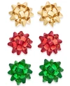Charter Club Multi-tone 3-pc. Set Bow Stud Earrings, Created For Macy's In Gold
