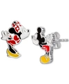DISNEY CHILDREN'S MICKEY & MINNIE MOUSE MISMATCHED STUD EARRINGS IN STERLING SILVER AND ENAMEL