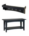 ALATERRE FURNITURE SHAKER COTTAGE TRAY SHELF COAT HOOK WITH BENCH SET, CHARCOAL GRAY