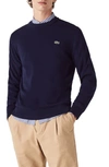 LACOSTE SOLID COTTON JERSEY CREWNECK SWEATER,AH1985