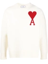 Ami Alexandre Mattiussi Ami Logo Intarsia Long Sleeved Crewneck Sweater In White