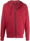 Balmain Embossed Logo-panel Zipped Hoodie In Red