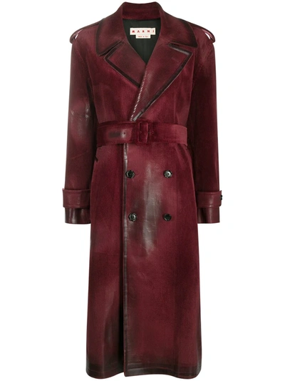Marni Waxed Effect Trench Coat In Red