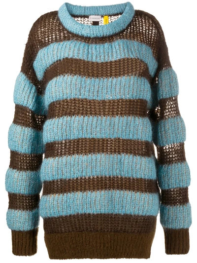 Moncler Striped Mohair Oversized Sweater In Blue