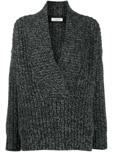 Valentino Garavani Oversized Mlange-knit Jumper In Black