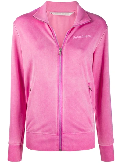 Palm Angels Bubble Pink Woman Sweatshirt With Zip And Logo