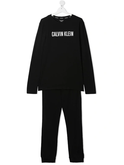 Calvin Klein Teen Logo-print Pyjama Set In Black