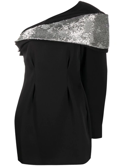 Isabel Marant Lidia One-shoulder Draped Sequin-embellished Wool Mini Dress In Black