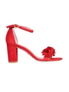 Stuart Weitzman Nearly Flowe Red Suede Sandals In Red