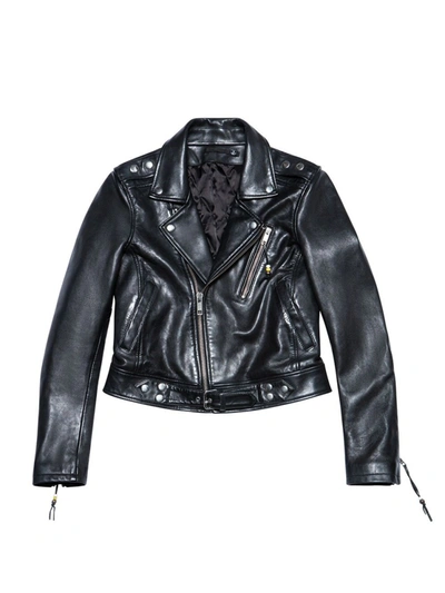 Blk Dnm Leather Jacket 1, Black With "rose" Print