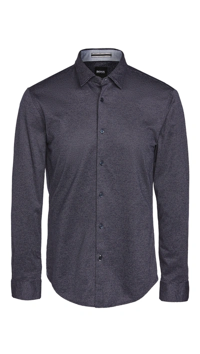Hugo Boss Jersey Slim Fit Button Down Shirt In Dark Blue