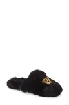 Versace Logomania Faux Fur Slipper In Black