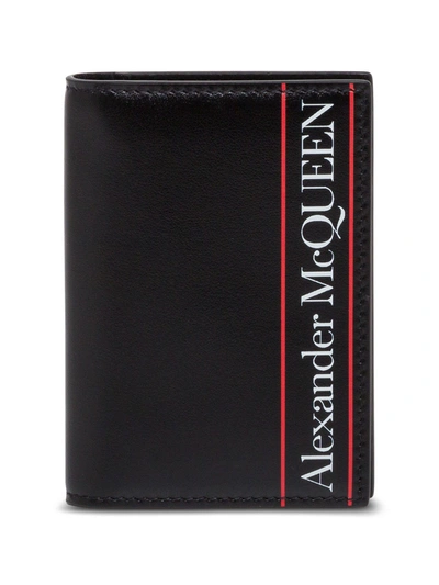 Alexander Mcqueen Bicolor Logo Printed Leather Card Holder In Black