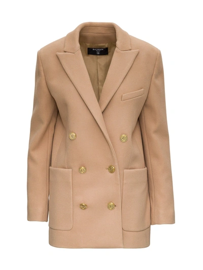 Balmain Six-button Blazer In Camel Color In Beige