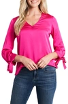 Cece Tie Sleeve Satin Blouse In Aurora Pink