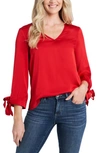 Cece Tie Cuff Satin Top In Luminous Red