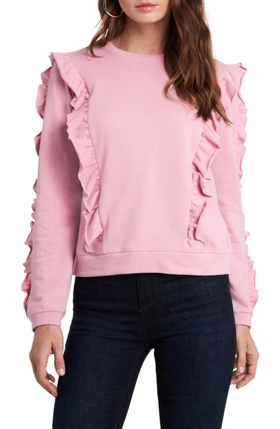 1.state Ruffled Crew-neck Sweatshirt In Rose Pink