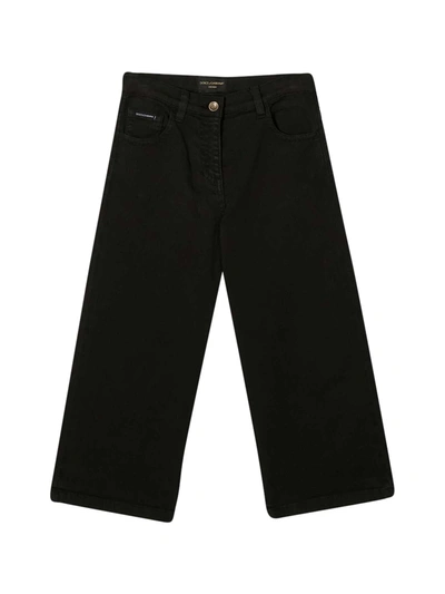 Dolce & Gabbana Kids' Logo-patch Wide-leg Jeans In Brown